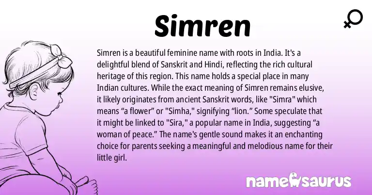 Infographic about Simren name meaning, Simren is a name from Indian origin(s).