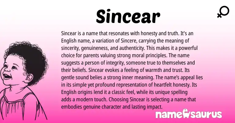 Infographic about Sincear name meaning, Sincear is a name from English origin(s).