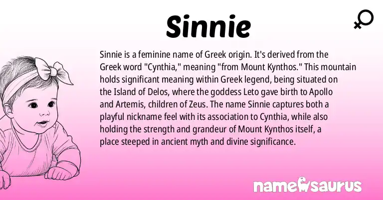 Infographic about Sinnie name meaning, Sinnie is a name from Greek origin(s).