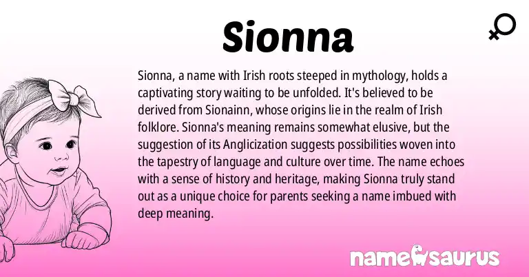 Infographic about Sionna name meaning, Sionna is a name from Irish Mythology origin(s).