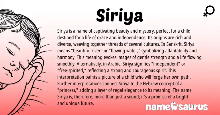 Infographic about Siriya name meaning, Siriya is a name from Sanskrit, Arabic origin(s).