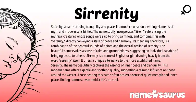 Infographic about Sirrenity name meaning, Sirrenity is a name from English origin(s).