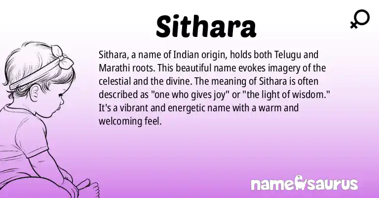 Infographic about Sithara name meaning, Sithara is a name from Telugu, Marathi origin(s).