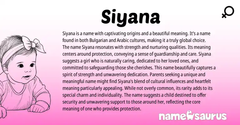 Infographic about Siyana name meaning, Siyana is a name from Bulgarian origin(s).