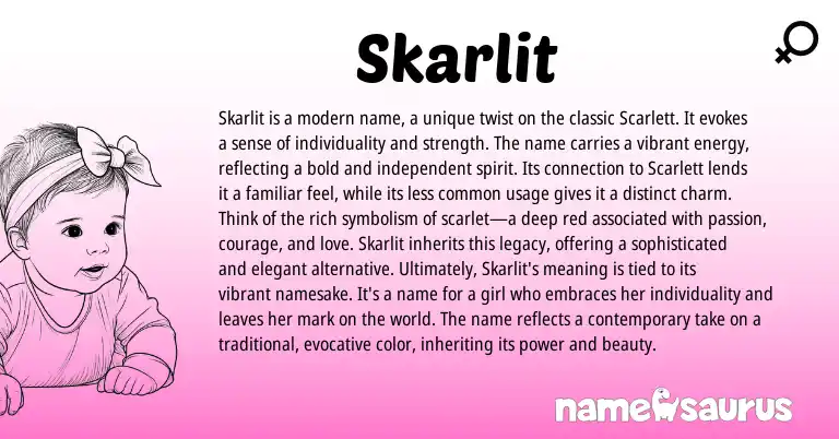 Infographic about Skarlit name meaning, Skarlit is a name from English origin(s).