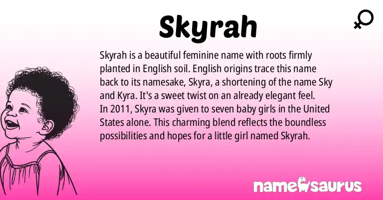 Infographic about Skyrah name meaning, Skyrah is a name from English origin(s).