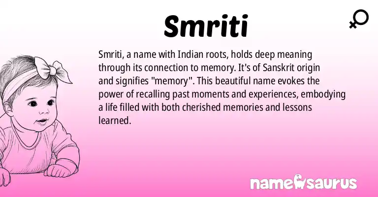Infographic about Smriti name meaning, Smriti is a name from Indian origin(s).