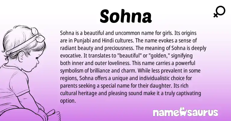 Infographic about Sohna name meaning, Sohna is a name from Punjabi, Indian origin(s).