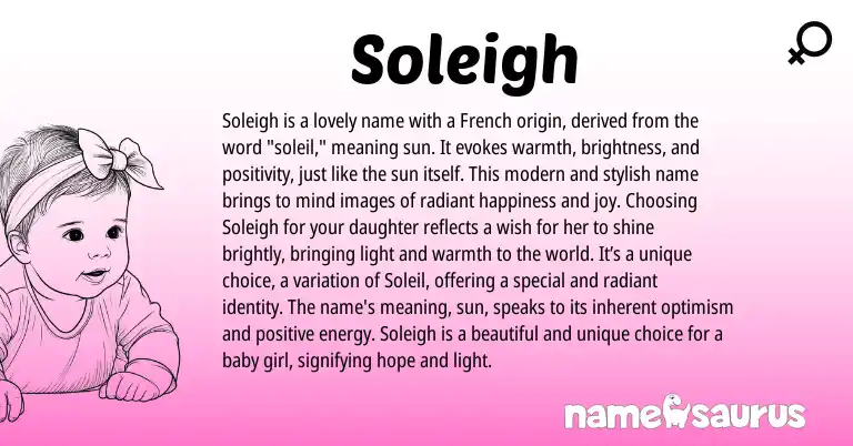 Infographic about Soleigh name meaning, Soleigh is a name from French, English, American origin(s).