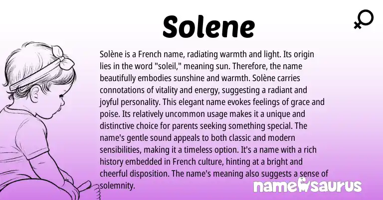 Infographic about Solene name meaning, Solene is a name from French origin(s).