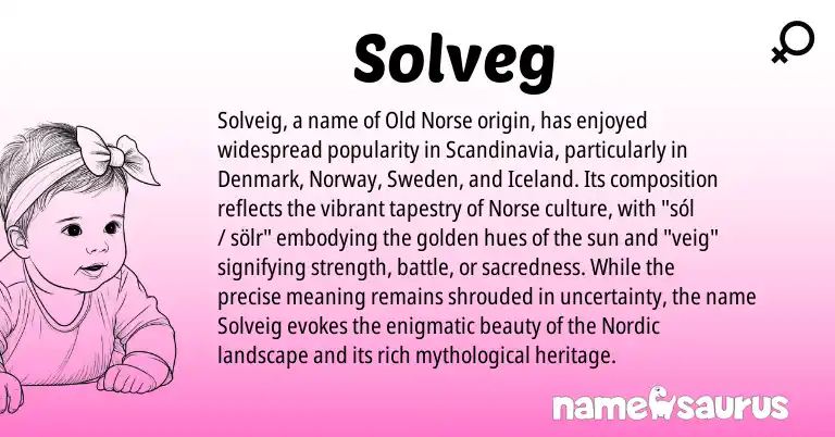 Infographic about Solveg name meaning, Solveg is a name from Norway, Old Norse, Nordic, Norse origin(s).