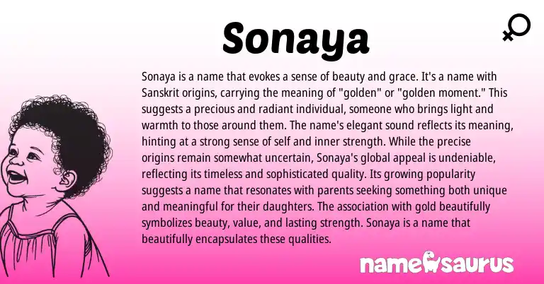 Infographic about Sonaya name meaning, Sonaya is a name from Sanskrit origin(s).