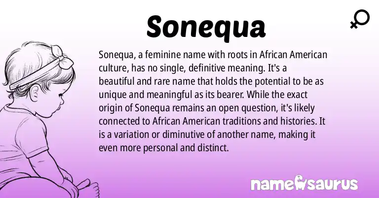 Infographic about Sonequa name meaning, Sonequa is a name from African American origin(s).