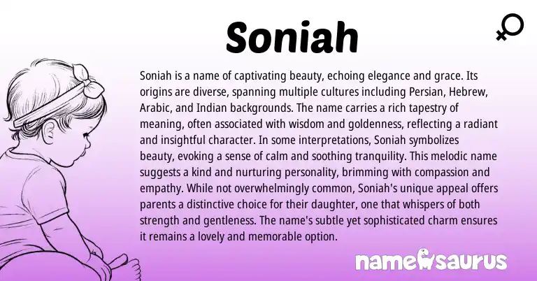 Infographic about Soniah name meaning, Soniah is a name from Persian origin(s).