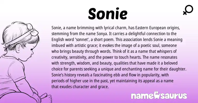 Infographic about Sonie name meaning, Sonie is a name from English origin(s).