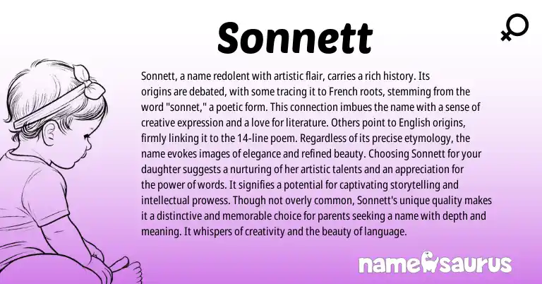 Infographic about Sonnett name meaning, Sonnett is a name from French, English origin(s).