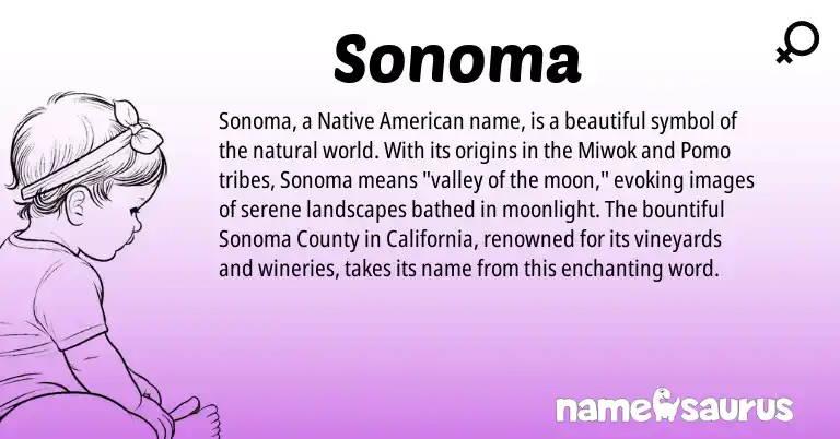 Infographic about Sonoma name meaning, Sonoma is a name from Native American, Miwok, Pomo origin(s).
