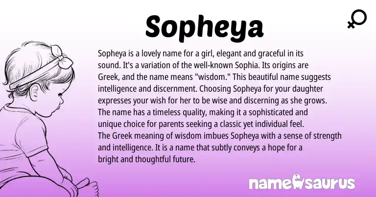Infographic about Sopheya name meaning, Sopheya is a name from Greek origin(s).