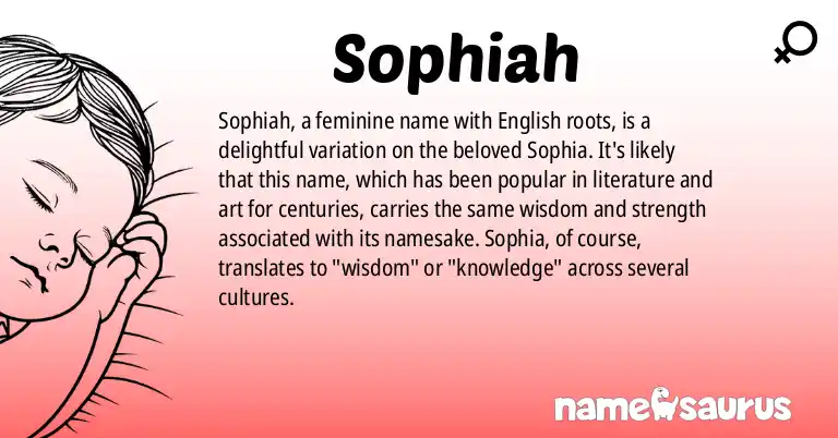 Infographic about Sophiah name meaning, Sophiah is a name from English origin(s).