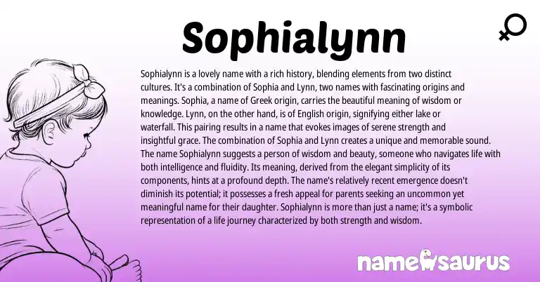 Infographic about Sophialynn name meaning, Sophialynn is a name from English, Greek origin(s).