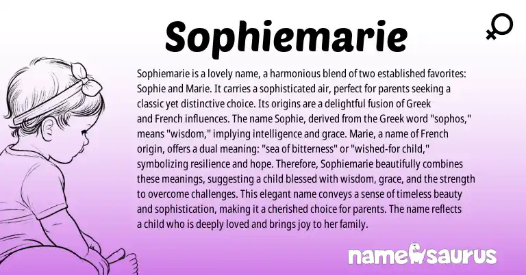 Infographic about Sophiemarie name meaning, Sophiemarie is a name from French, Greek origin(s).