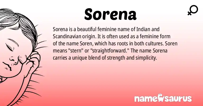 Infographic about Sorena name meaning, Sorena is a name from Indian, Scandinavian origin(s).