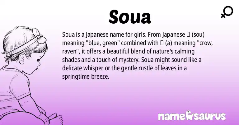 Infographic about Soua name meaning, Soua is a name from Japanese origin(s).