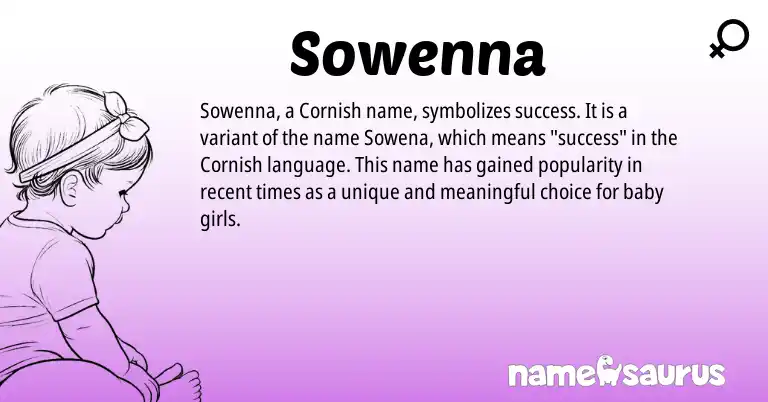Infographic about Sowenna name meaning, Sowenna is a name from Cornish origin(s).