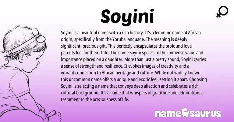 Infographic about Soyini name meaning, Soyini is a name from Yoruba, African origin(s).