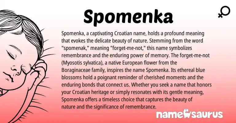 Infographic about Spomenka name meaning, Spomenka is a name from Croatian, European origin(s).