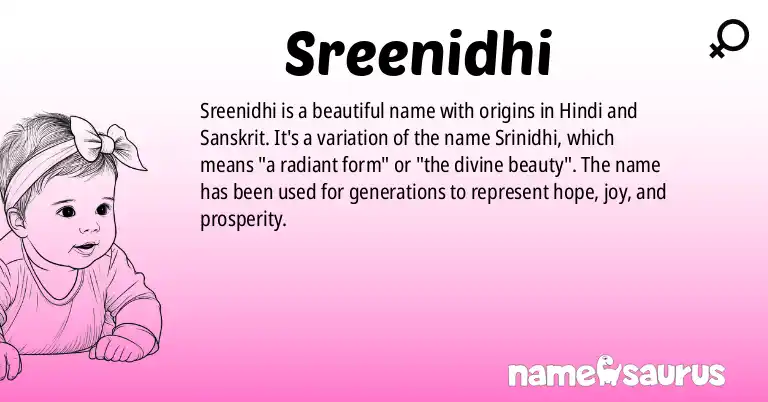 Infographic about Sreenidhi name meaning, Sreenidhi is a name from Hindi, Sanskrit origin(s).
