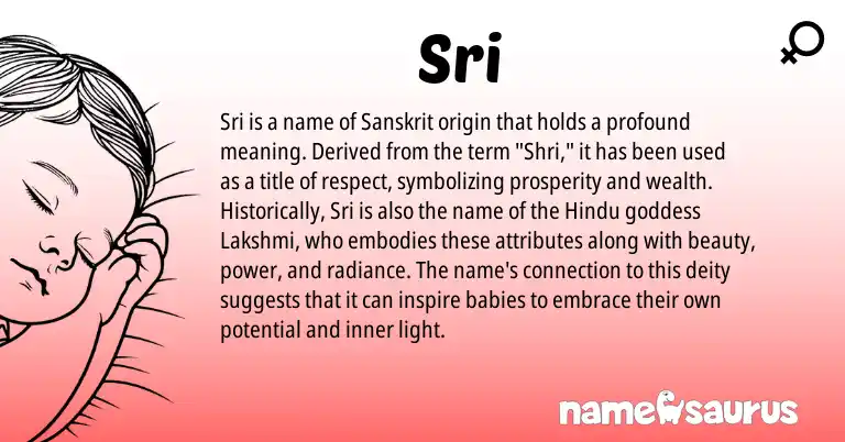 Infographic about Sri name meaning, Sri is a name from Sanskrit, Hindu origin(s).