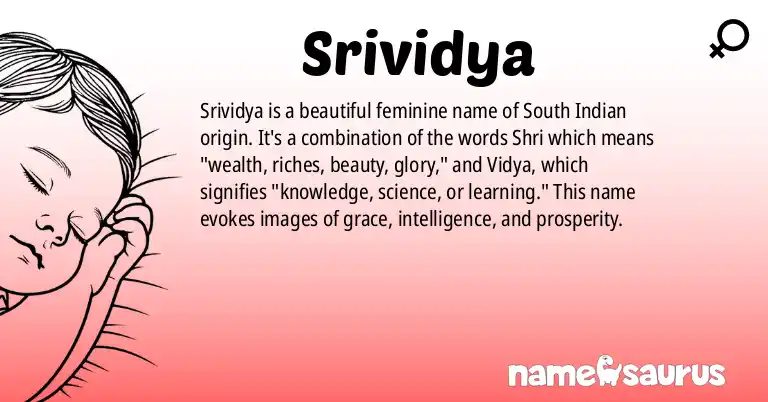 Infographic about Srividya name meaning, Srividya is a name from Telugu, Indian origin(s).