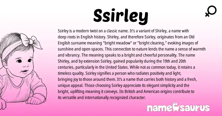 Infographic about Ssirley name meaning, Ssirley is a name from English origin(s).