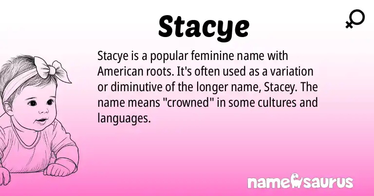 Infographic about Stacye name meaning, Stacye is a name from American origin(s).