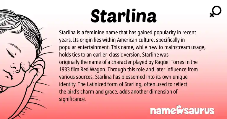 Infographic about Starlina name meaning, Starlina is a name from American, Popular Culture origin(s).