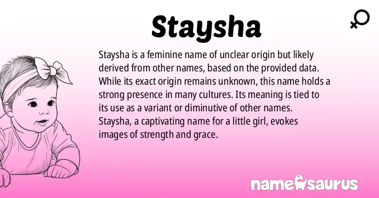 Infographic about Staysha name meaning, Staysha is a name from N/A origin(s).