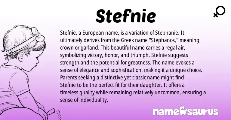 Infographic about Stefnie name meaning, Stefnie is a name from European, Greek origin(s).