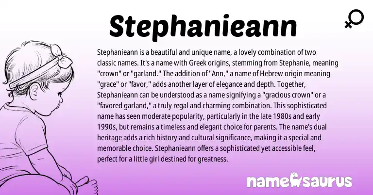 Infographic about Stephanieann name meaning, Stephanieann is a name from Hebrew, Greek origin(s).