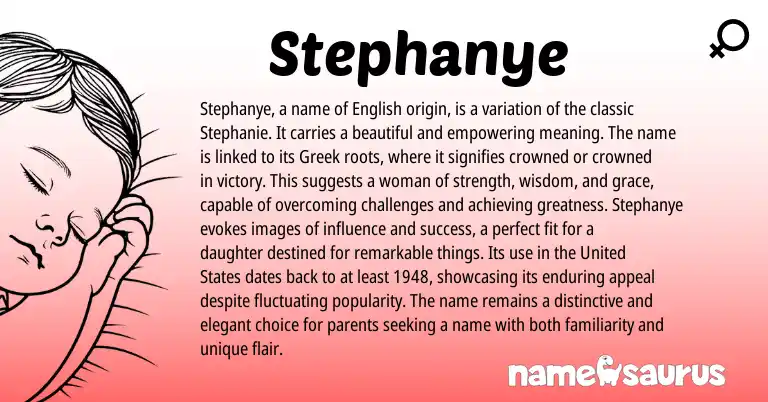 Infographic about Stephanye name meaning, Stephanye is a name from English, Greek origin(s).