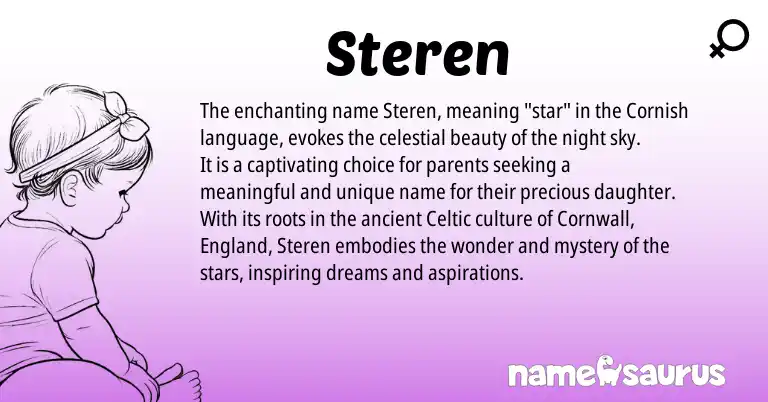 Infographic about Steren name meaning, Steren is a name from Cornish, Celtic, England origin(s).