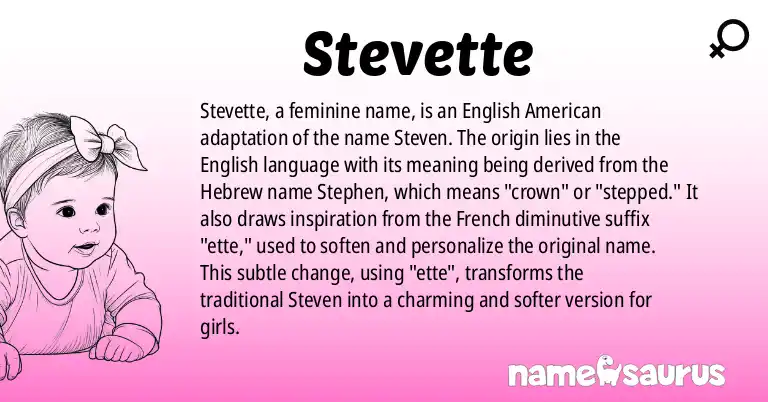 Infographic about Stevette name meaning, Stevette is a name from English (American) origin(s).