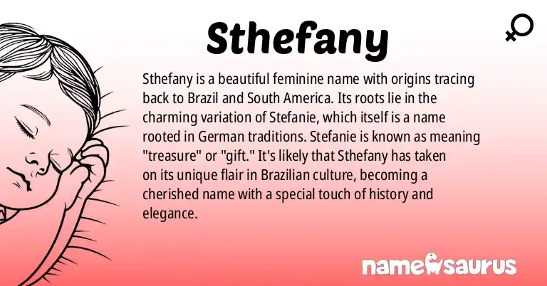 Infographic about Sthefany name meaning, Sthefany is a name from Brazilian, South American origin(s).