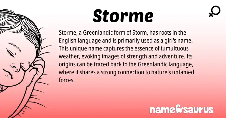 Infographic about Storme name meaning, Storme is a name from English, Greenlandic origin(s).