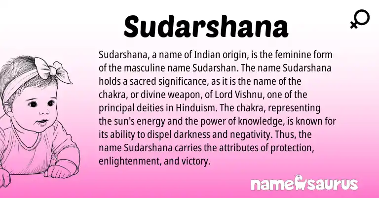 Infographic about Sudarshana name meaning, Sudarshana is a name from Hinduism, Indian origin(s).