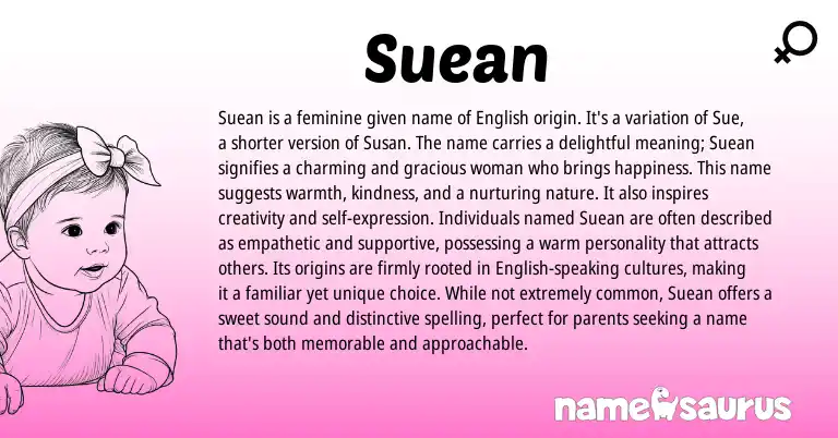 Infographic about Suean name meaning, Suean is a name from English origin(s).