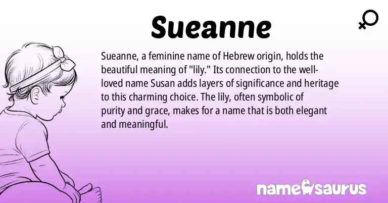 Infographic about Sueanne name meaning, Sueanne is a name from Hebrew origin(s).