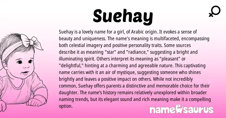 Infographic about Suehay name meaning, Suehay is a name from Arabic origin(s).