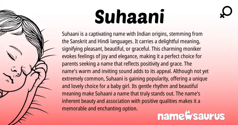 Infographic about Suhaani name meaning, Suhaani is a name from Indian, Sanskrit origin(s).