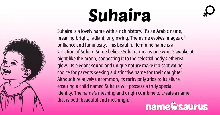 Infographic about Suhaira name meaning, Suhaira is a name from Arabic origin(s).
